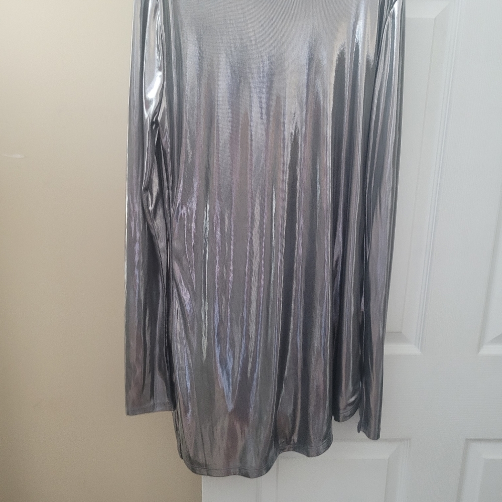 Mock Neck Metallic Backless Dress